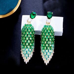Elegant Green and Gold Drop Earrings